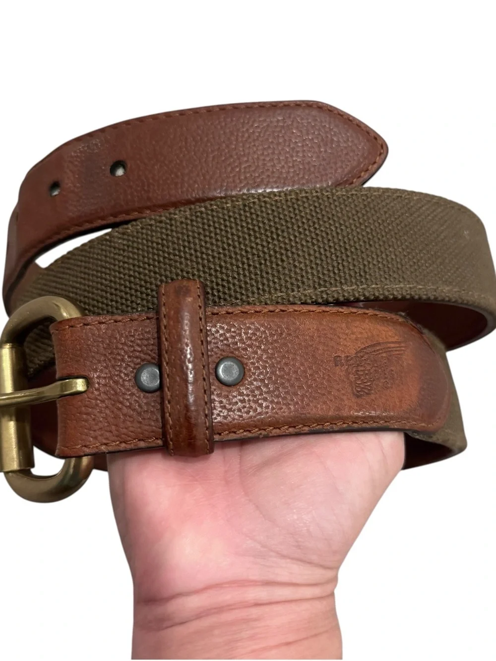 Red Wing Leather Belt Size 44 Brown Green Solid Brass 96544